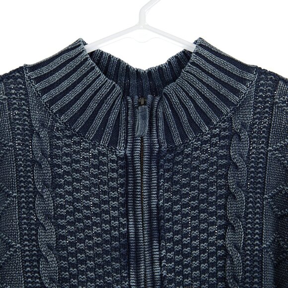 Carbon 2 Cobalt Sweater Mens Large Stavanger Full Zip Linen Nordic 3D Cable Knit - Picture 2 of 5